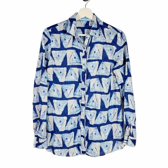 J. McLaughlin Lois Linen Small Blouse Blue White - Picture 6 of 13